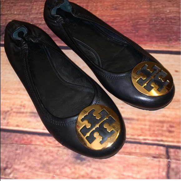 Tory Burch black Leather Flats NICE! 8.5 Slip On - Picture 2 of 3